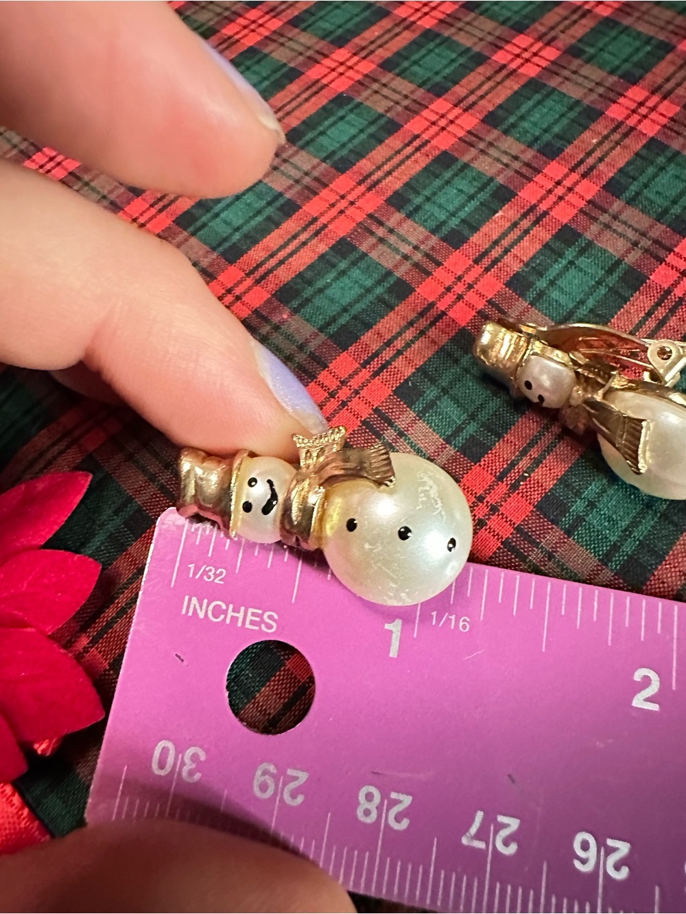 Vintage Faux Pearl Snowman Clip Earrings Gold Tone - Picture 4 of 6